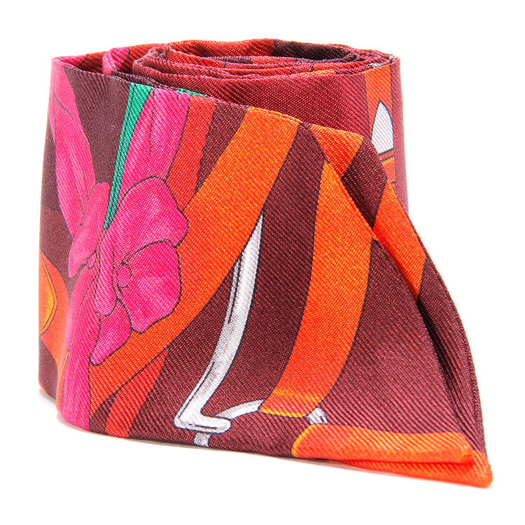 hermes(爱马仕) 棕红色底链扣图案小twilly丝巾