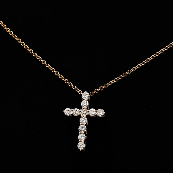tiffany & co.(蒂芙尼) 750玫瑰金十字架镶钻项链
