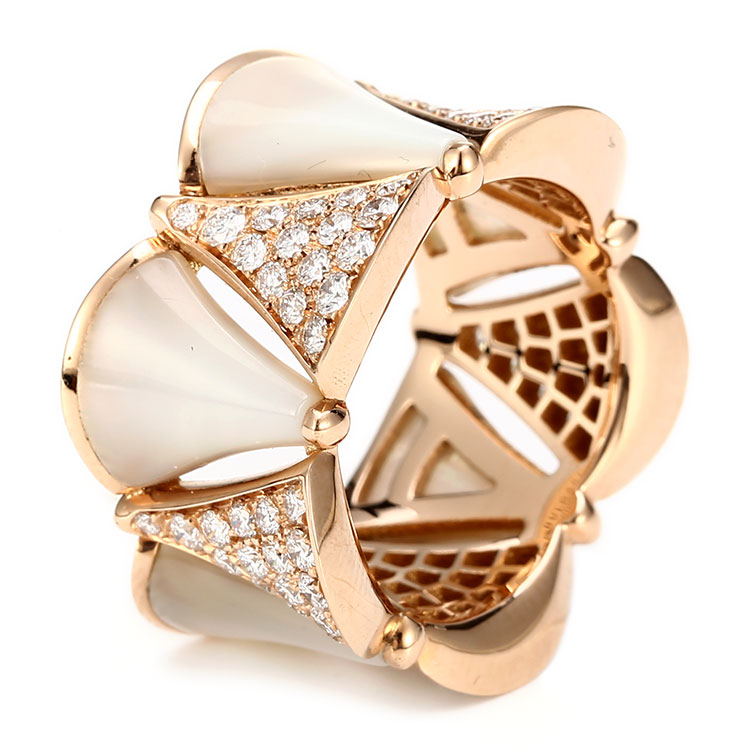 bvlgari(宝格丽) diva系列18k玫瑰金镶钻贝母戒指54