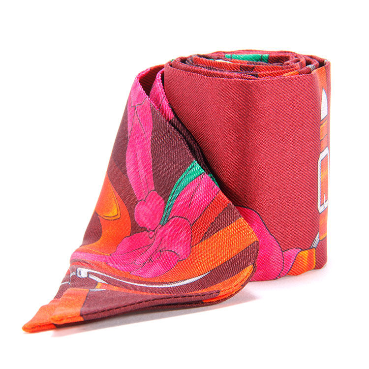 hermes(爱马仕) 棕红色底链扣图案小twilly丝巾