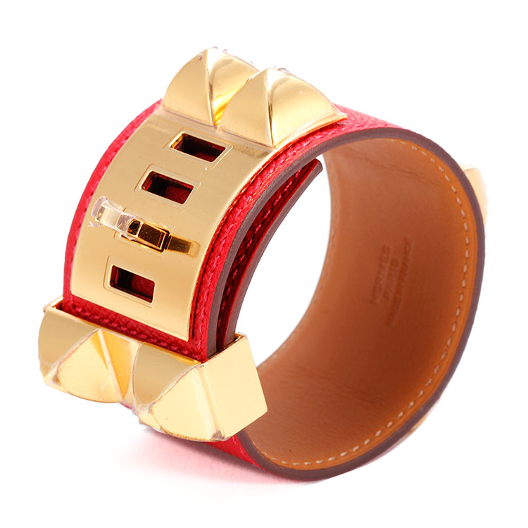 hermes(爱马仕) 红色皮质金扣手链cdc s