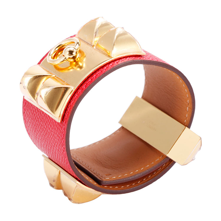 hermes(爱马仕) 红色皮质金扣手链cdc s