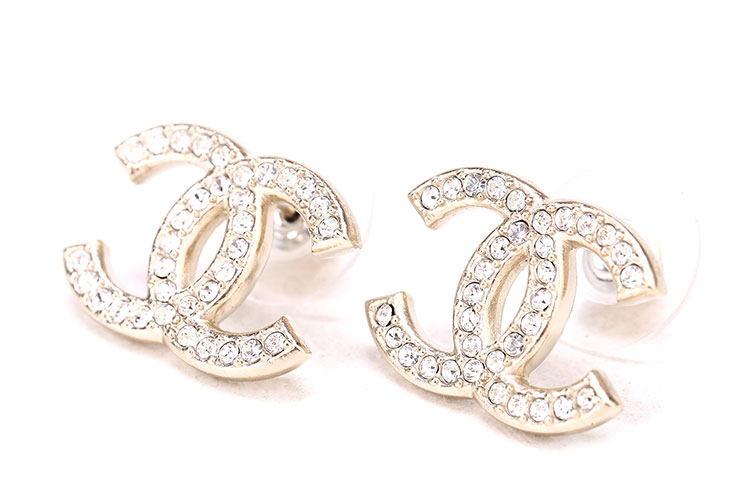 chanel(香奈儿)金色大双c logo 水钻耳钉
