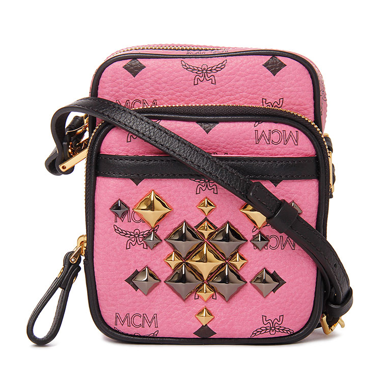 mcm(mcm) 粉色铆钉小斜挎包