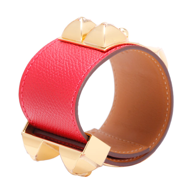 hermes(爱马仕) 红色皮质金扣手链cdc s