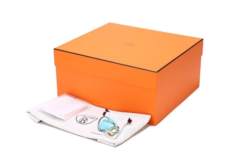 hermes(爱马仕 3p泻湖蓝皮质金扣手提包