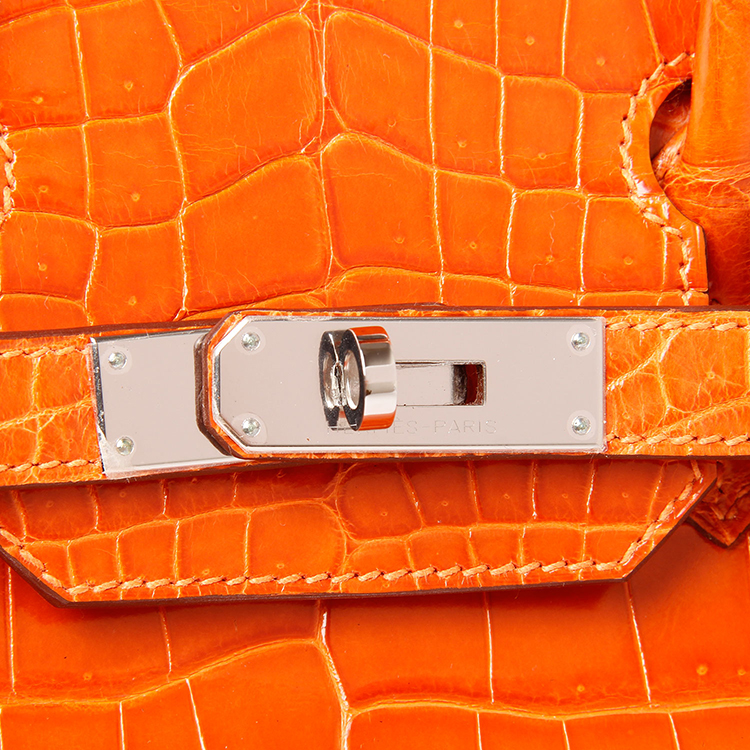 hermes(爱马仕) 93橘色两点鳄鱼皮银扣手提包 birkin30