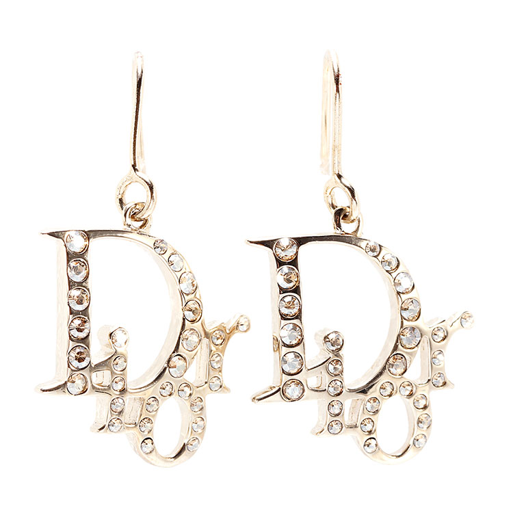 dior(迪奥) 浅金色logo镶水钻耳坠