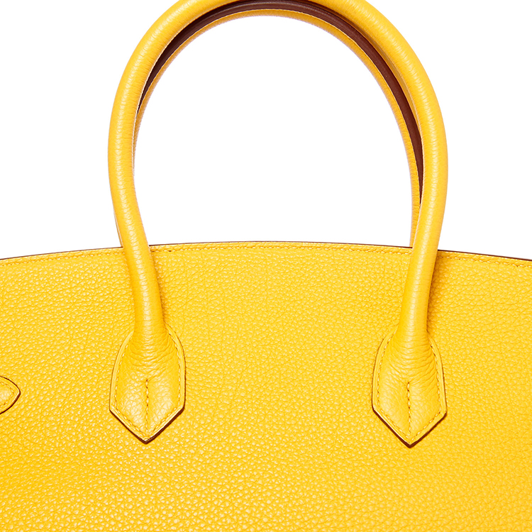 hermes(爱马仕) 9h柠檬黄色皮质银扣手提包birkin 35