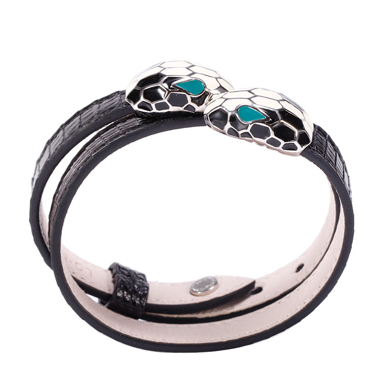 bvlgari(宝格丽) serpenti系列黑色蜥蜴皮双环蛇头手环