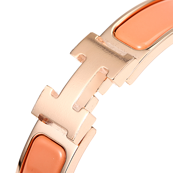 hermes(爱马仕) 肉桔色珐琅玫瑰金色h扣手镯