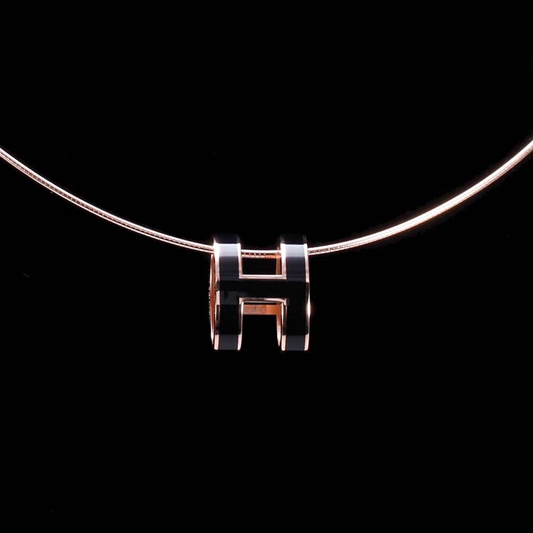 【hermes爱马仕 项饰/吊坠】hermes(爱马仕) #黑色珐琅玫瑰金色椭圆形