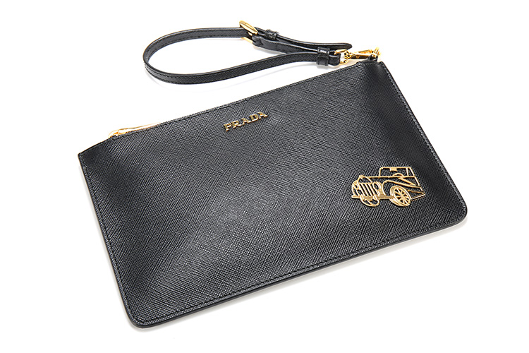 prada(普拉达) 黑色皮质老爷车logo手包