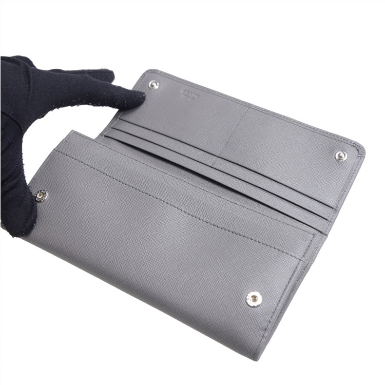 prada普拉达钱包 女士灰色牛皮长款钱夹1m1132