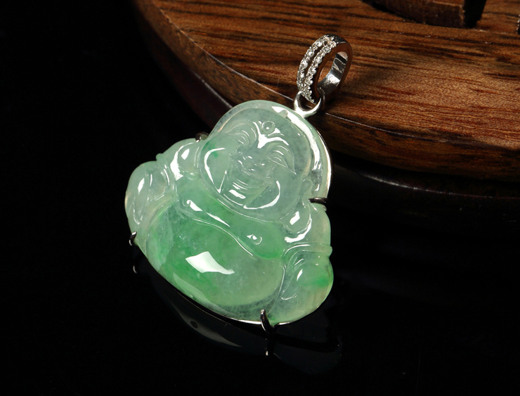 mmt/曼丽翠翡翠冰糯种翠色镶嵌18k白金玉佛