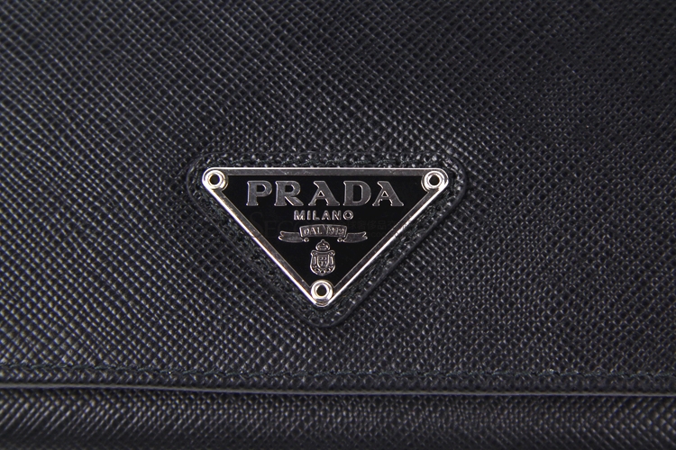 prada 普拉达黑色三角标logo长款钱包