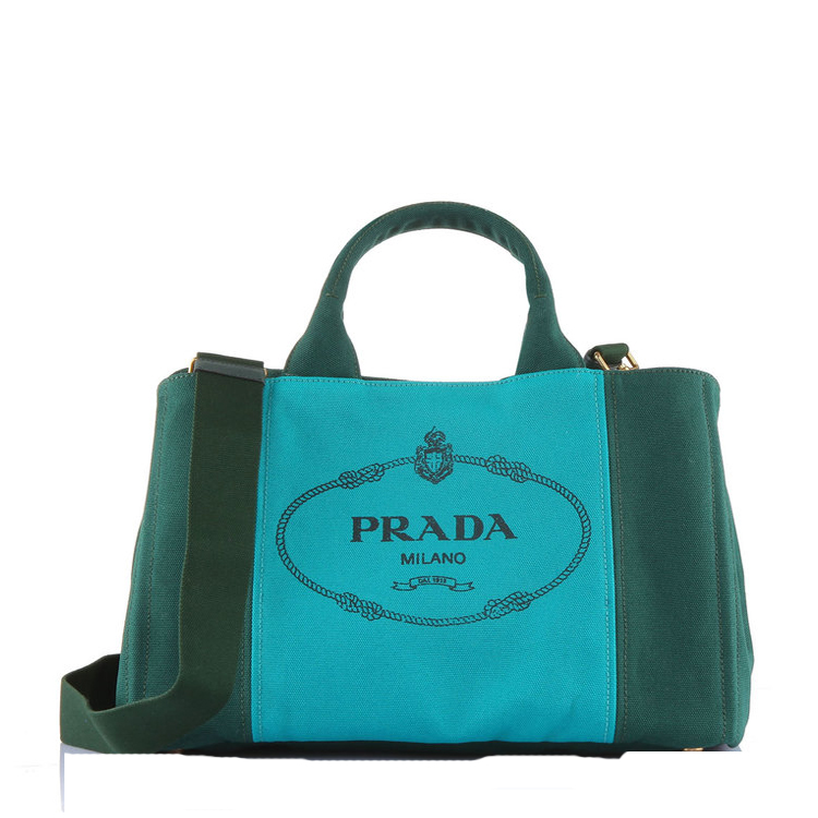 prada/普拉达 女士蓝绿拼色帆布手提包