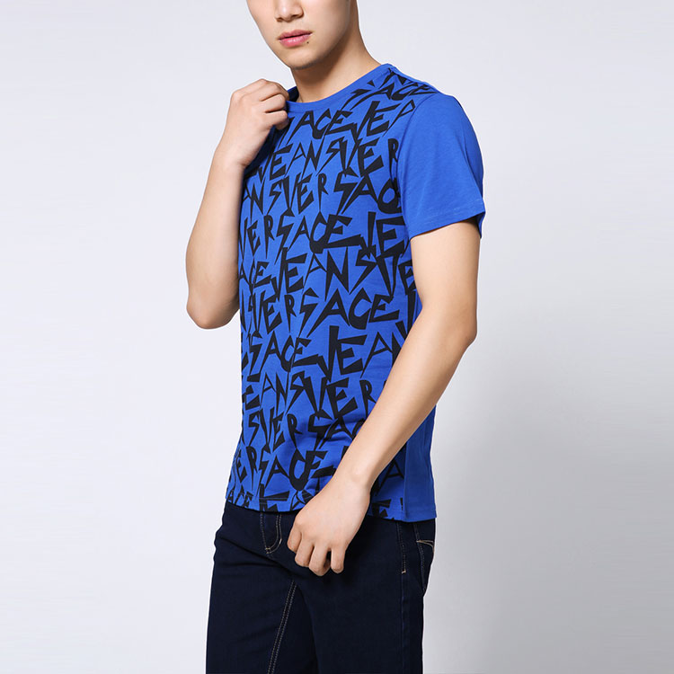 versace jeans/范思哲牛仔男士t恤-男士蓝色印花棉制时尚短t恤