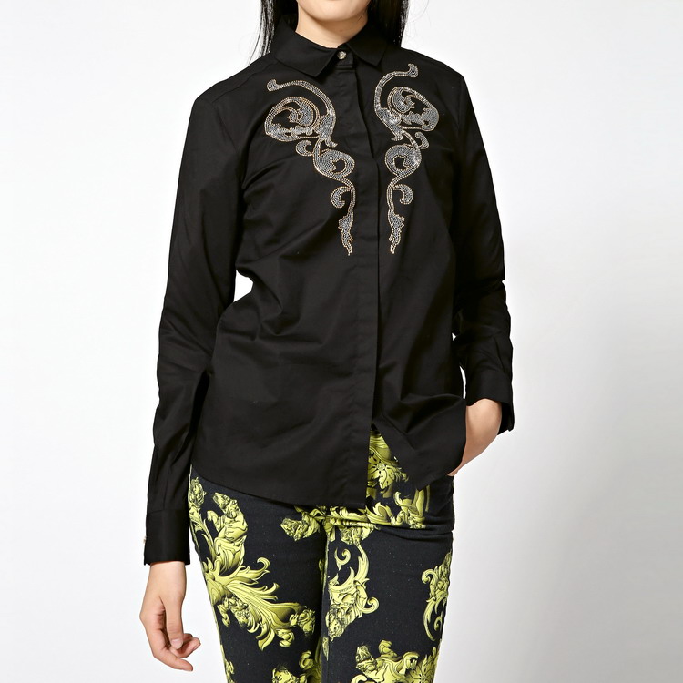 versace jeans/范思哲牛仔女士衬衫-女士黑色棉质经典衬衫