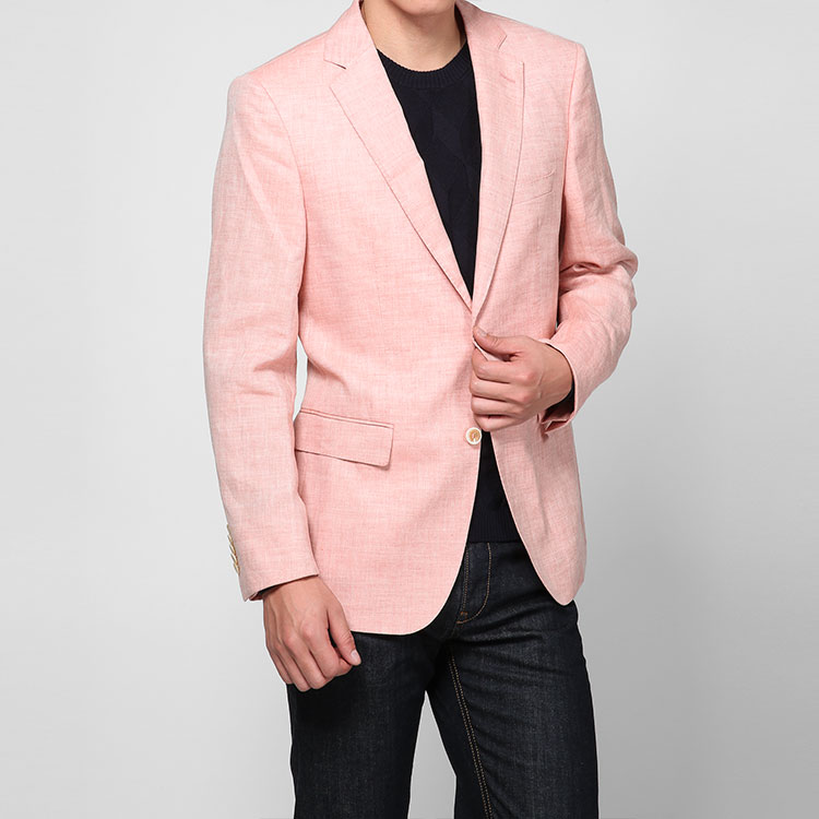 hugo boss/雨果波士男士西装-男士高端系列粉色亚麻商务西服单衣 粉色