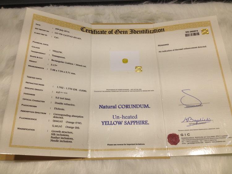 17克拉黄色天然蓝宝石 斯里兰卡天然无烧 黄色蓝宝石 国际gic证书