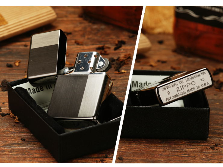 zippo打火机37复刻现代经典 黑冰四面侧铌拉丝