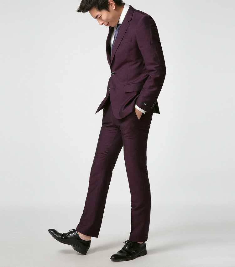 hugo boss/雨果波士男士西装-男士黑牌紫色亚麻商务西服套装