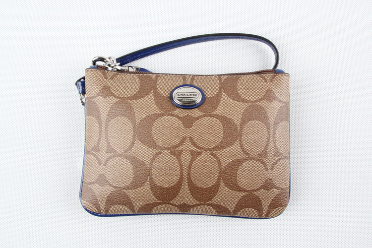 coach/蔻驰女士pvc小号手包手机零钱包 50142卡其蓝边