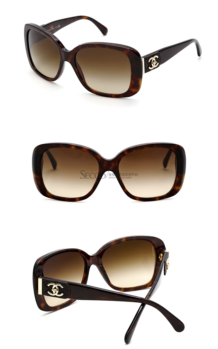 5234-q 714/3b 玳瑁色女款太阳镜 长方形双c标志饰小羊皮款墨镜