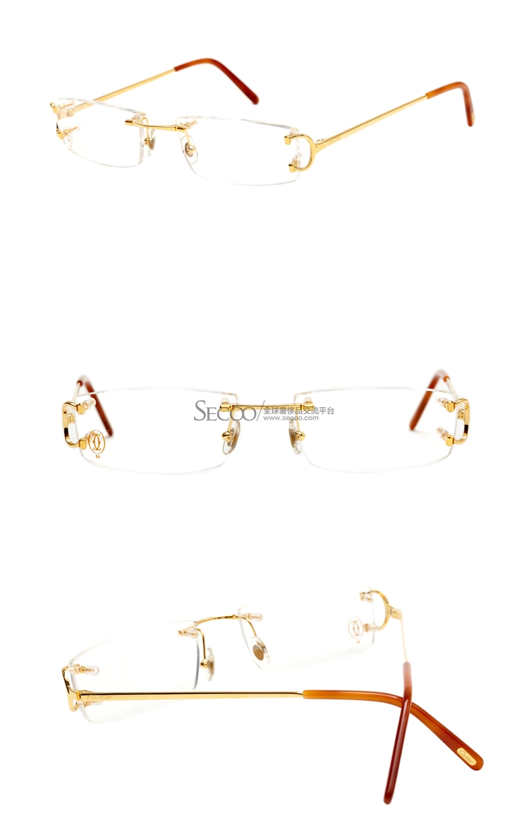 cartier卡地亚男女款无框光学镜眼镜架 t8100747 fr00金色舒适包金