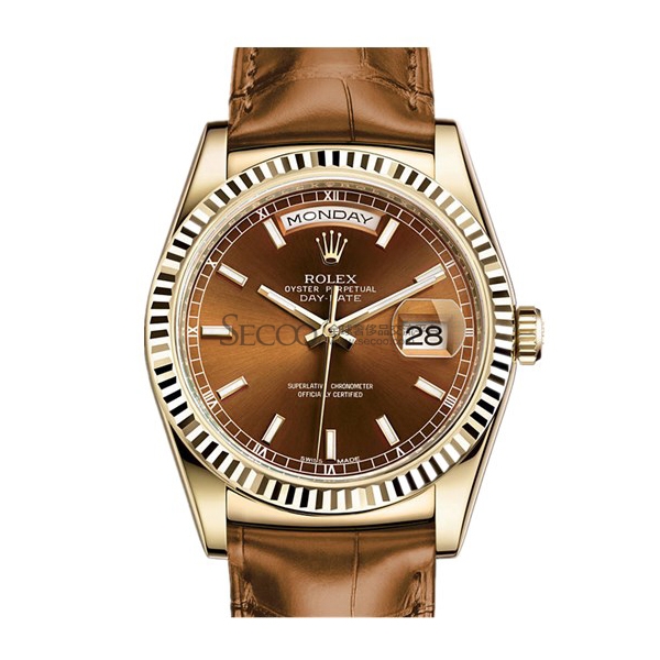 rolex(劳力士)星期日志型男士机械腕表 118138 干邑色盘条钉刻度