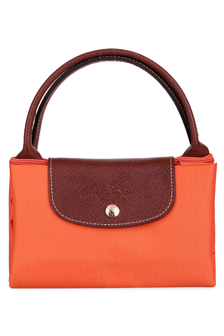longchamp 珑骧 橙色经典尼龙折叠中号短柄 女士手拎包/饺子包 1623
