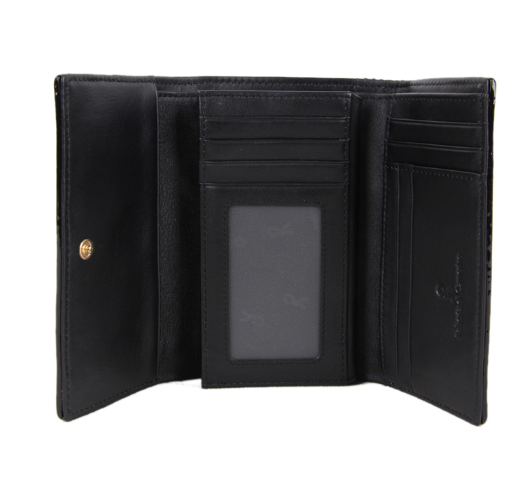 roberta di camerino诺贝达 女士黑色头层软牛皮绣珠片三折钱包钱夹