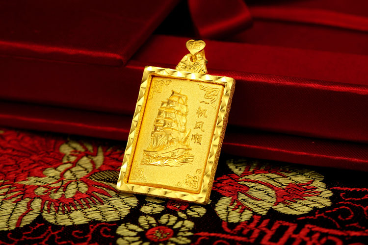 cnuti 粤通 一帆风顺 999千足金 黄金吊坠 吊牌 时尚大气 生日 结婚