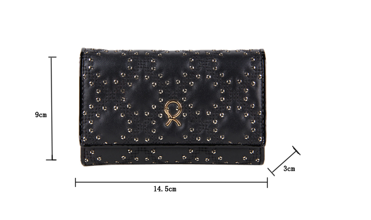 roberta di camerino诺贝达 女士黑色头层软牛皮绣珠片三折钱包钱夹