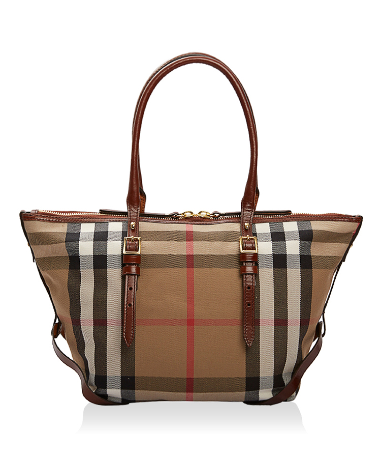 burberry/博柏利 经典格纹 帆布/配皮 女士骑士包袋