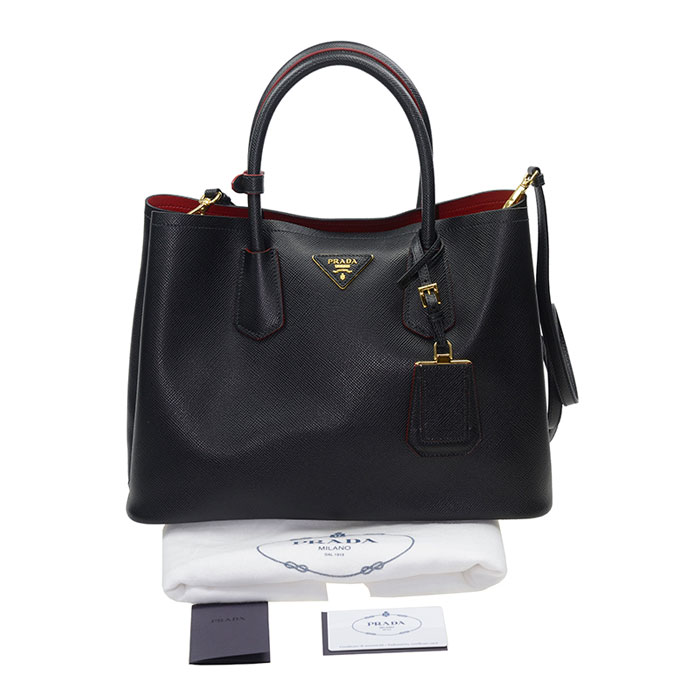 prada(普拉達) 黑色皮質 double bag 手提兩用包bn2775【正品 價 