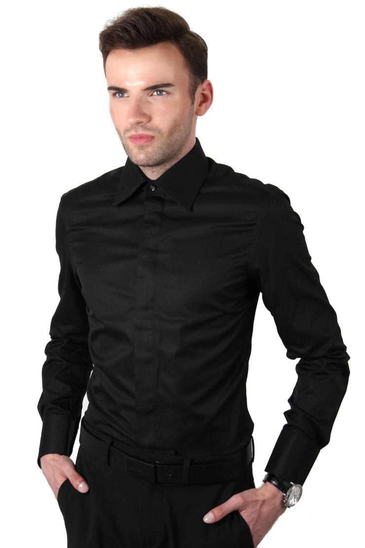 emporio armani/ 安普里奥·阿玛尼 黑色纯棉男士长袖衬衫 黑色 38