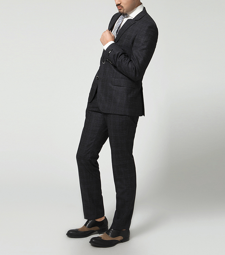 hugo boss/雨果波士男士西装-蓝色细格纯羊毛商务时尚西服套装