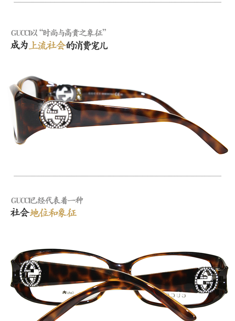gucci/古驰玳瑁全框镶钻logo女款品质平光镜3598 791眼镜