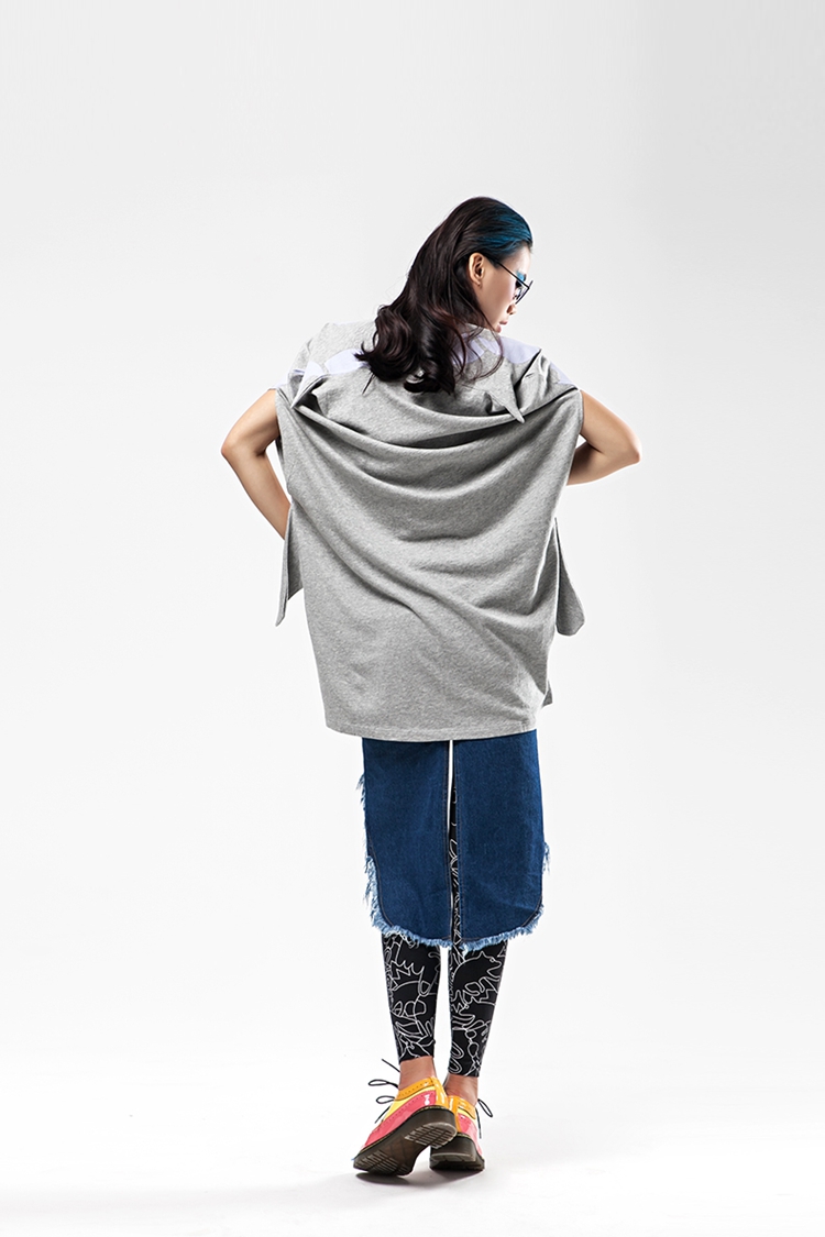 d-mop loveis/loveis 女士t恤 日韩宽松长版创意剪裁印花上衣