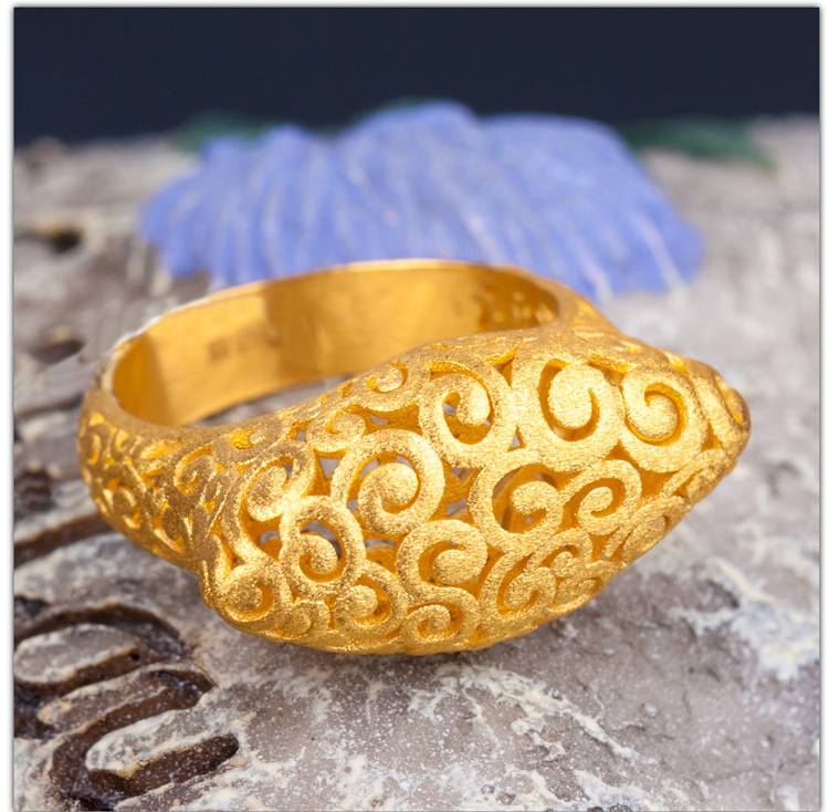 baoyijin/宝易金珠宝 au999千足金花漾镂空戒指 24k黄金未来空间系列