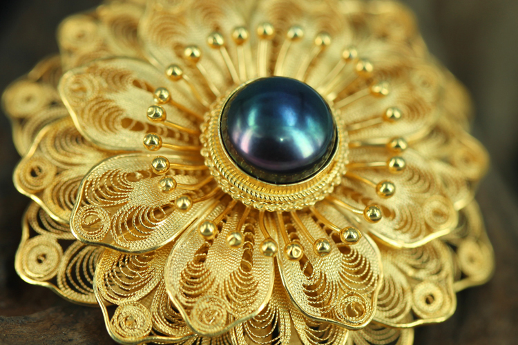 royal jewelry/皇家珠宝 s925银镀金花丝镶嵌 珍珠项坠