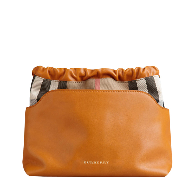 女士小牛皮经典格纹束绳crush手拿斜挎包 小牛皮/织物 3950077 铜橙色