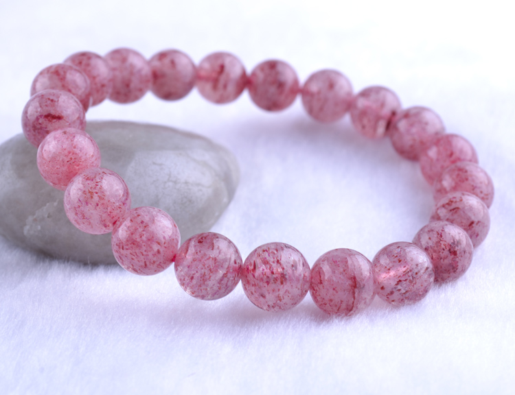 elsa/伊尔莎 天然水晶草莓晶蔷薇晶约9mm手链 简约单层手串 重约21g