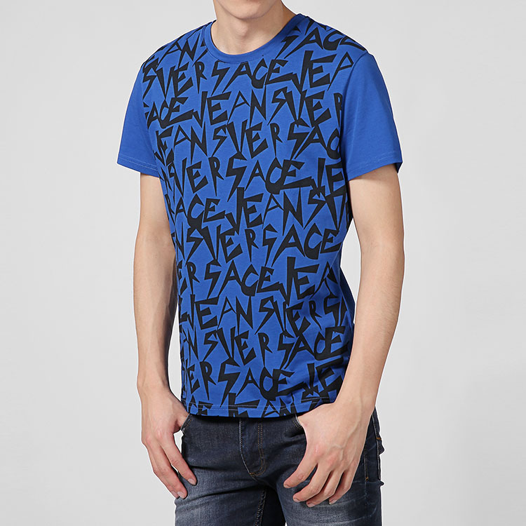 versace jeans/范思哲牛仔男士t恤-男士蓝色棉时尚短t恤