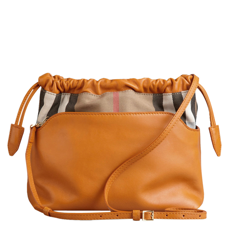 女士小牛皮经典格纹束绳crush手拿斜挎包 小牛皮/织物 3950077 铜橙色
