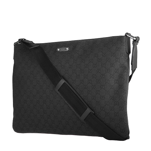 gucci/古驰黑色帆布男士斜挎包