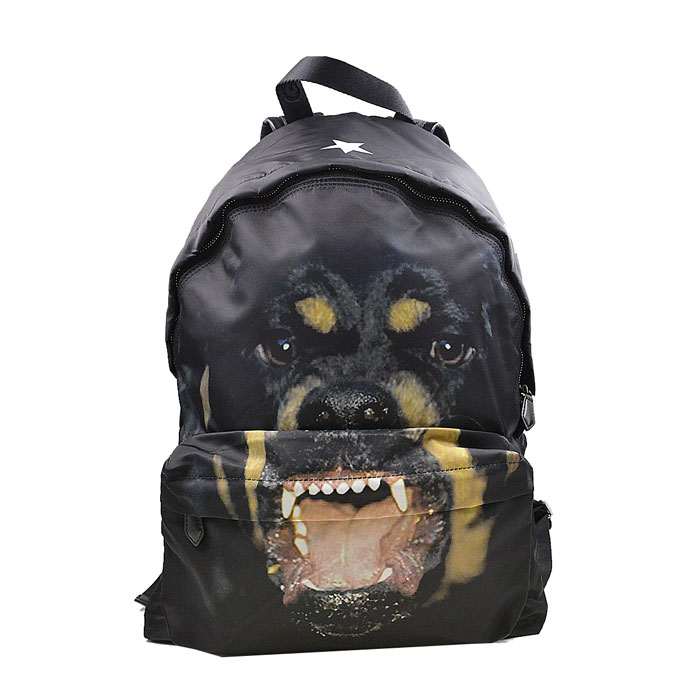 givenchy/纪梵希 中性款式黑色挪威纳犬 狗头 尼龙双肩包