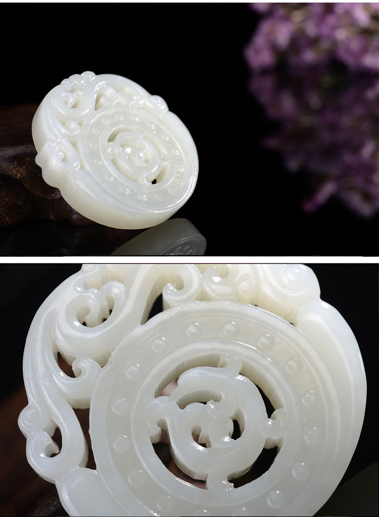 yubaotang/瑜宝堂 天然和田白玉仿古龙凤牌吊坠